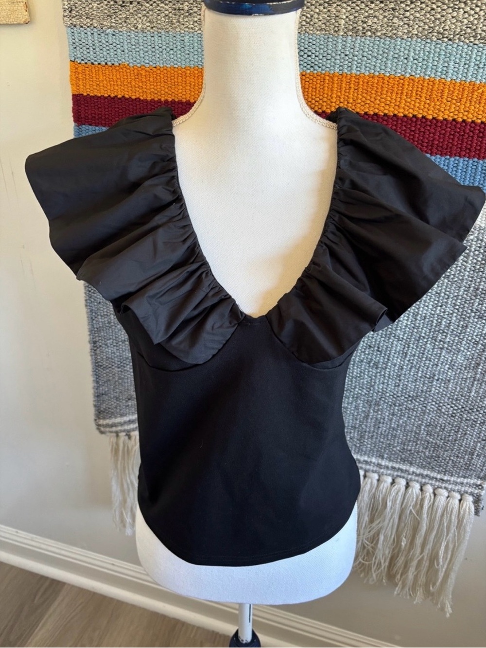 Dolan Anthropologie Black Ruffled V-Neck Tank Top